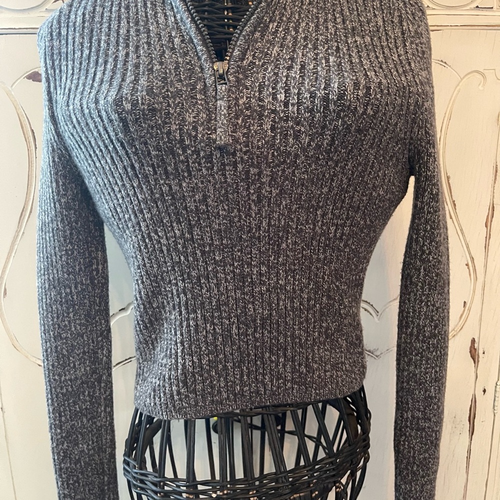 Aerie Charcoal Speckled Ribbed 1/4 Zip Sweater Small